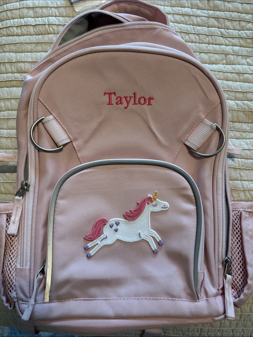 Pottery Barn Kids Pink Personalized Backpack with Unicorn Patch